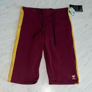Tyr taper jammer bathing suit bottom racing suit maroon gold garney stripe 36